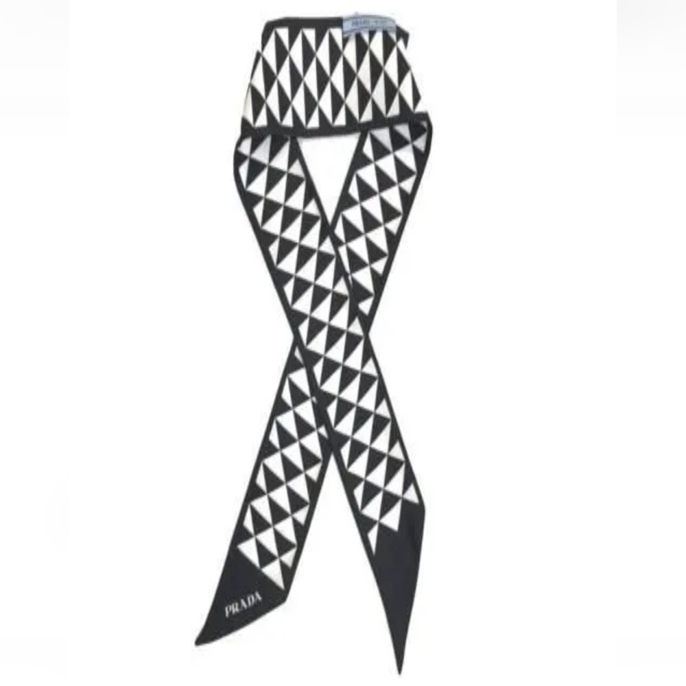 Prada Authentic Black and White Geometric Scarf Twilly EUC
